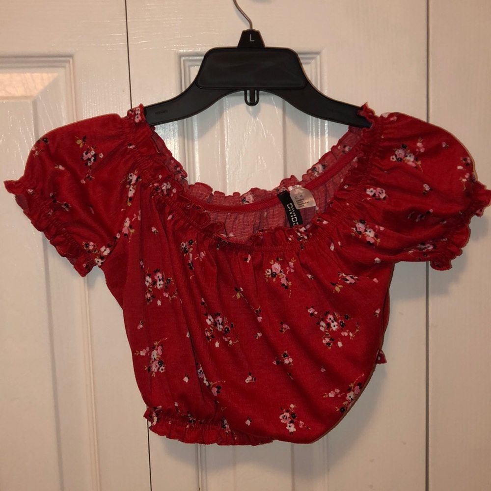 off the shoulder red flower crop top
